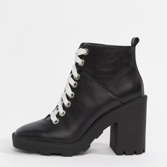 ASOS DESIGN Enola Black leather chunky hiker boots - Picture 5 of 9